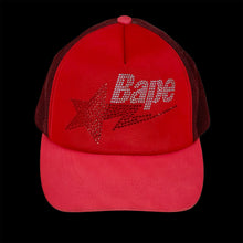 Load image into Gallery viewer, 2006 bape sta logo swarovski trucker hat red