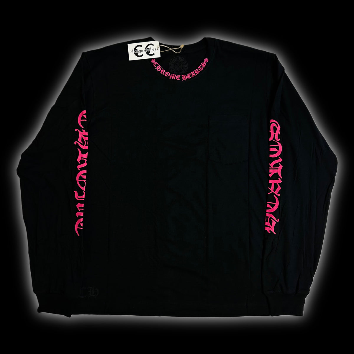 2025 chrome hearts pink collar spellout sleeves l/s – change clothes