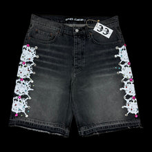 Load image into Gallery viewer, 2025 spider web stone denim shorts