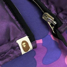 Load image into Gallery viewer, 2006 bape purple camo hooded puffer jacket *reversible