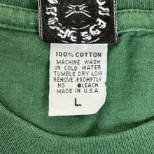 Load image into Gallery viewer, 90s chrome hearts green yellow scroll logo tee