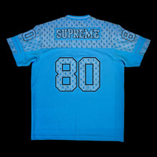 Load image into Gallery viewer, 2018 supreme monogram football top light blue