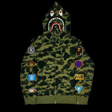 Load image into Gallery viewer, 2000s bape 1st camo green patch shark full zip