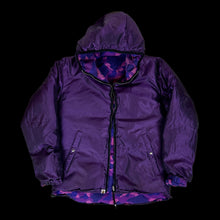 Load image into Gallery viewer, 2006 bape purple camo hooded puffer jacket *reversible