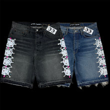 Load image into Gallery viewer, 2025 spider web stone denim shorts