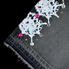 Load image into Gallery viewer, 2025 spider web stone denim shorts