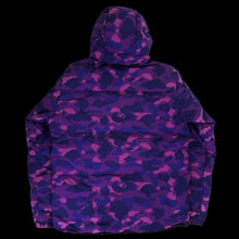 Load image into Gallery viewer, 2006 bape purple camo hooded puffer jacket *reversible