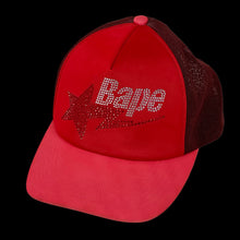 Load image into Gallery viewer, 2006 bape sta logo swarovski trucker hat red
