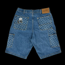 Load image into Gallery viewer, 2023 billy hill diamond plate double knee denim shorts