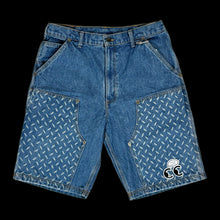 Load image into Gallery viewer, 2023 billy hill diamond plate double knee denim shorts