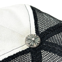 Load image into Gallery viewer, vtg chrome hearts hollywood trucker hat black white