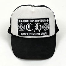 Load image into Gallery viewer, vtg chrome hearts hollywood trucker hat black white