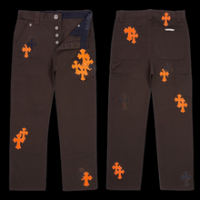 Load image into Gallery viewer, chrome hearts orange camo cross patch carpenter pants brown