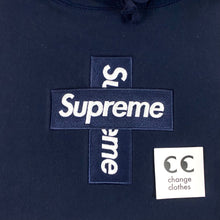 Load image into Gallery viewer, Supreme Cross Box Logo Hoodie Navy Medium