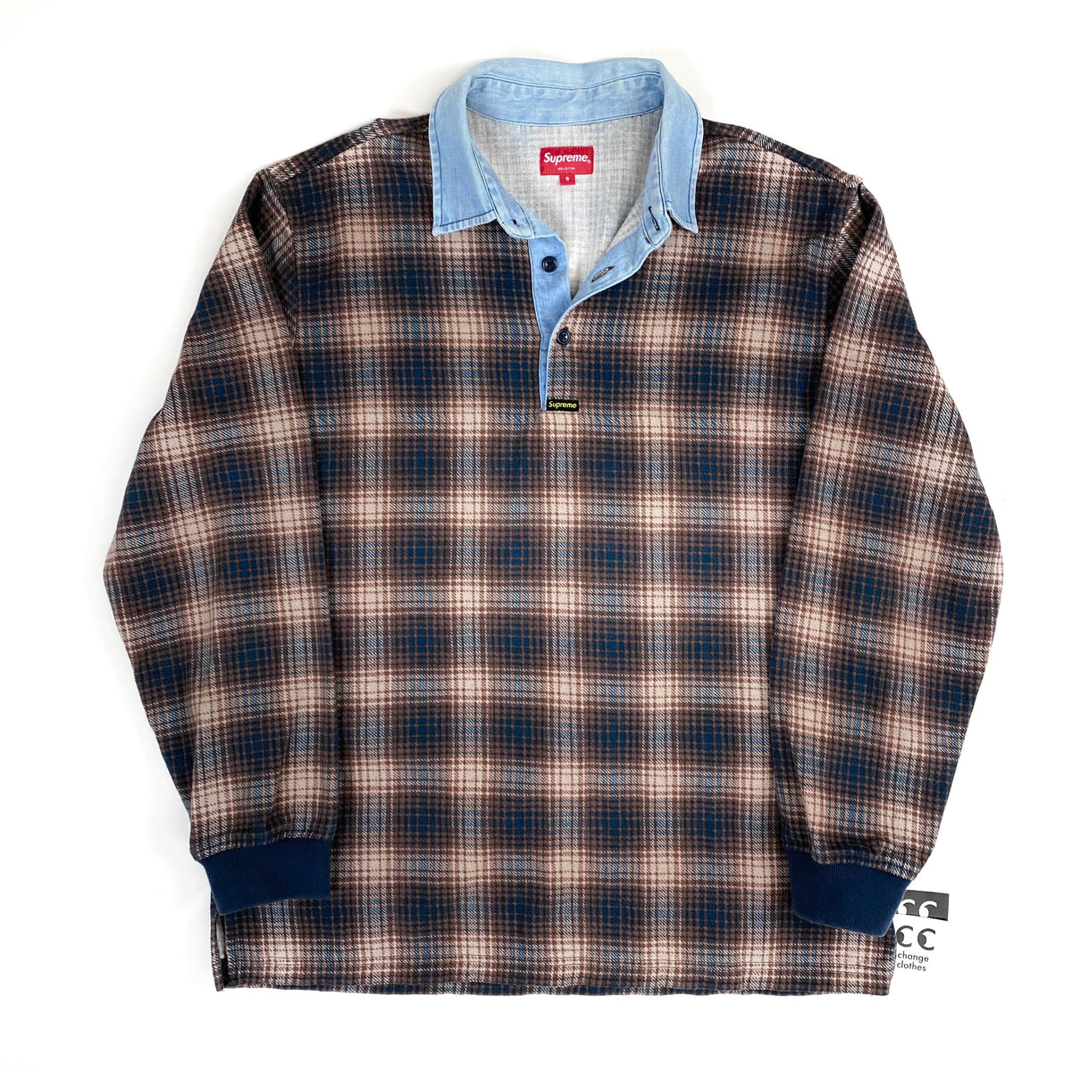 Supreme Shadow Plaid Rugby Top Denim Collar 2014 – change