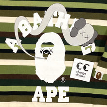 Load image into Gallery viewer, Bape x Kaws Bendy College Logo Multi Striped Tee Shirt