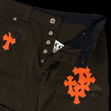 Load image into Gallery viewer, chrome hearts orange camo cross patch carpenter pants brown
