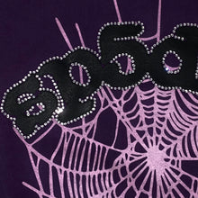 Load image into Gallery viewer, spider worldwide web hoodie purple rhinestone