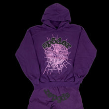 Load image into Gallery viewer, spider worldwide web hoodie purple rhinestone