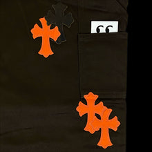 Load image into Gallery viewer, chrome hearts orange camo cross patch carpenter pants brown