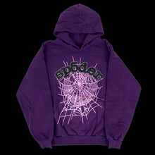 Load image into Gallery viewer, spider worldwide web hoodie purple rhinestone