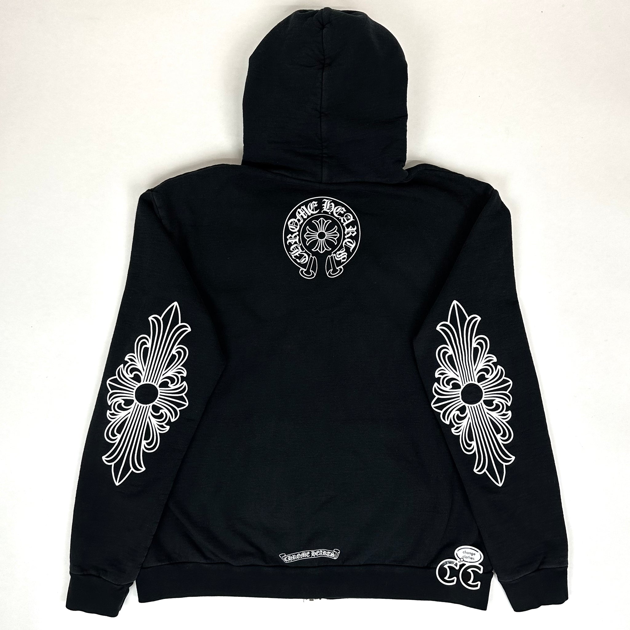 chrome hearts t-bar floral sleeve dagger zip up hoodie – change
