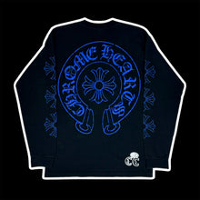 Load image into Gallery viewer, 2000s chrome hearts distressed blue logos l/s
