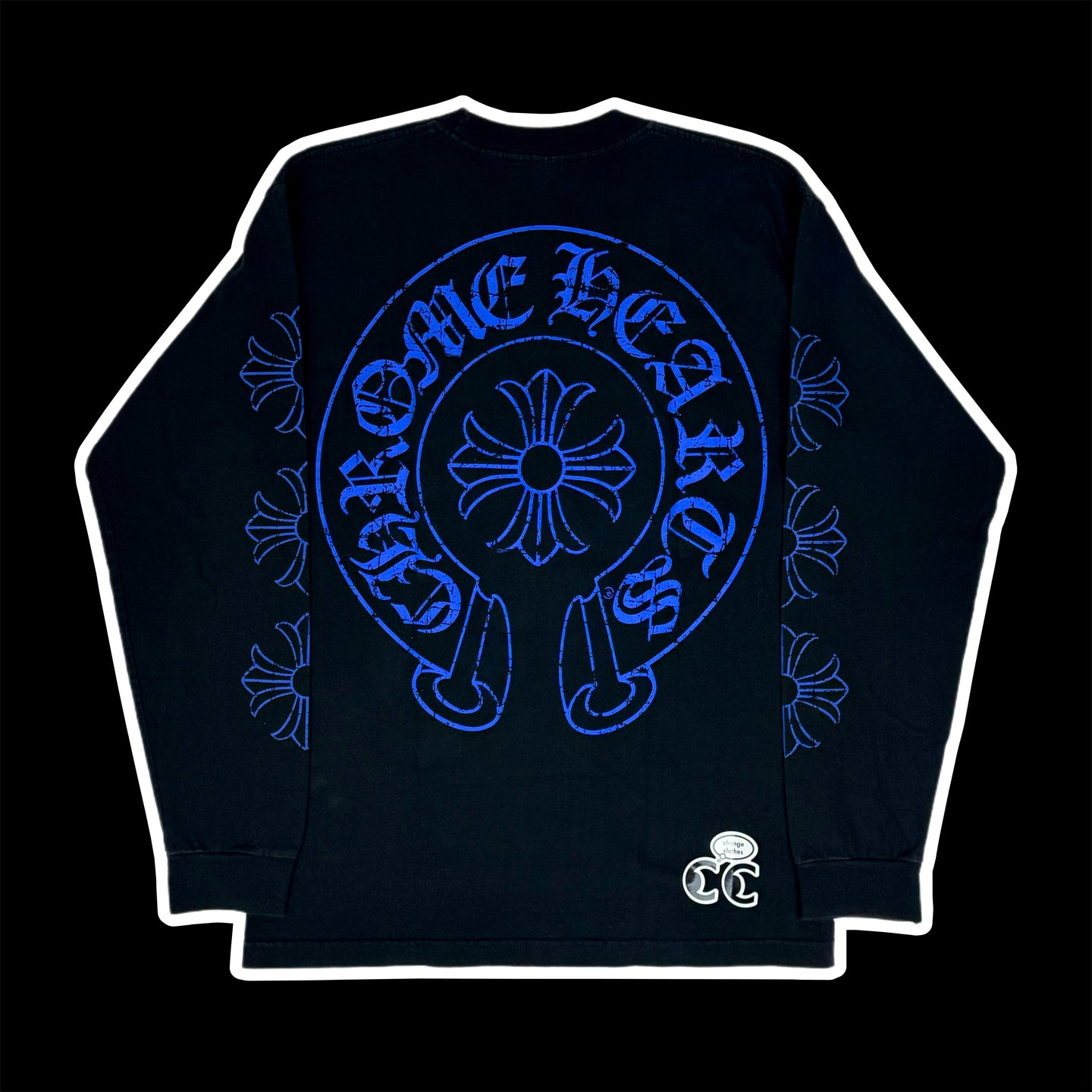 2000s chrome hearts distressed blue logos l/s