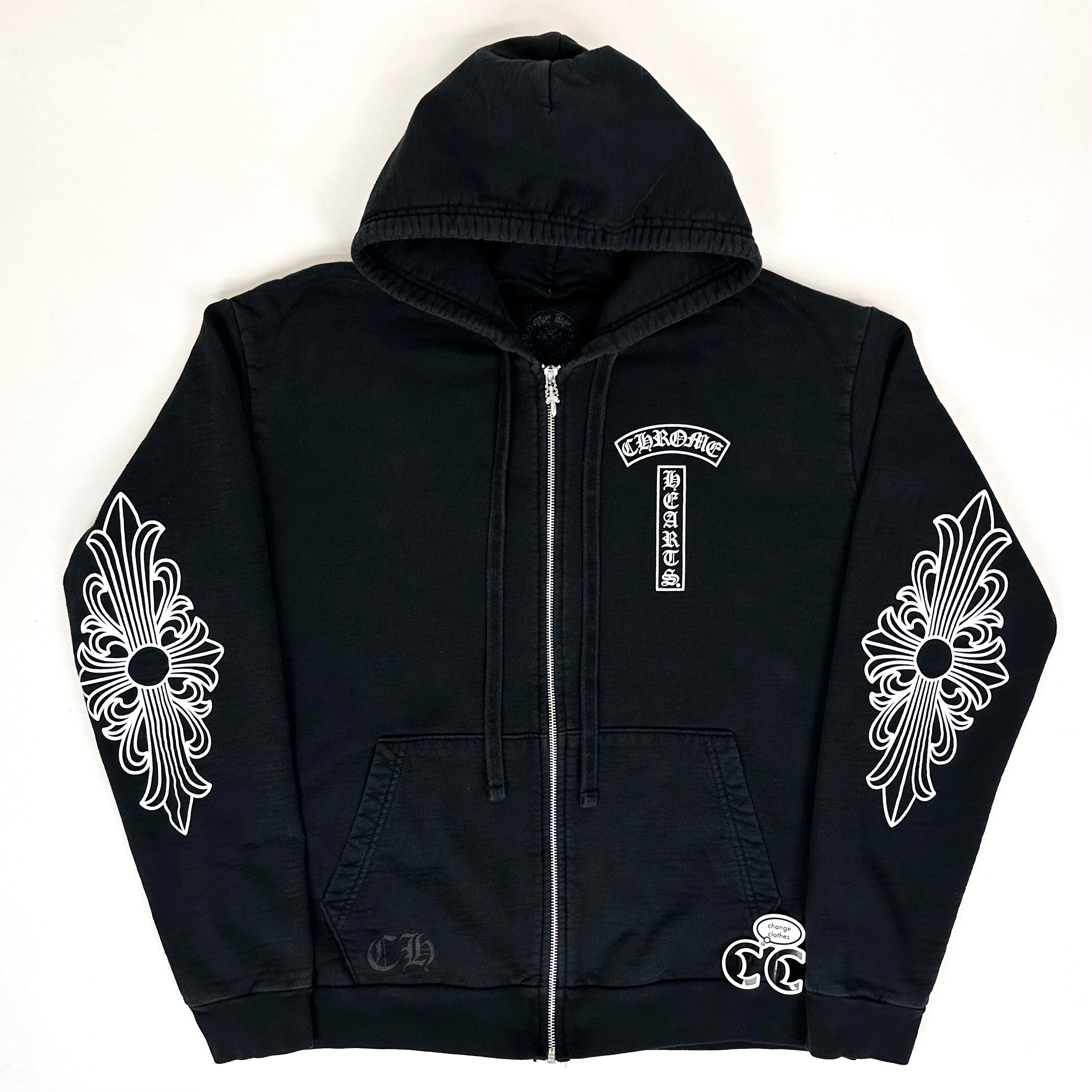chrome hearts t-bar floral sleeve dagger zip up hoodie
