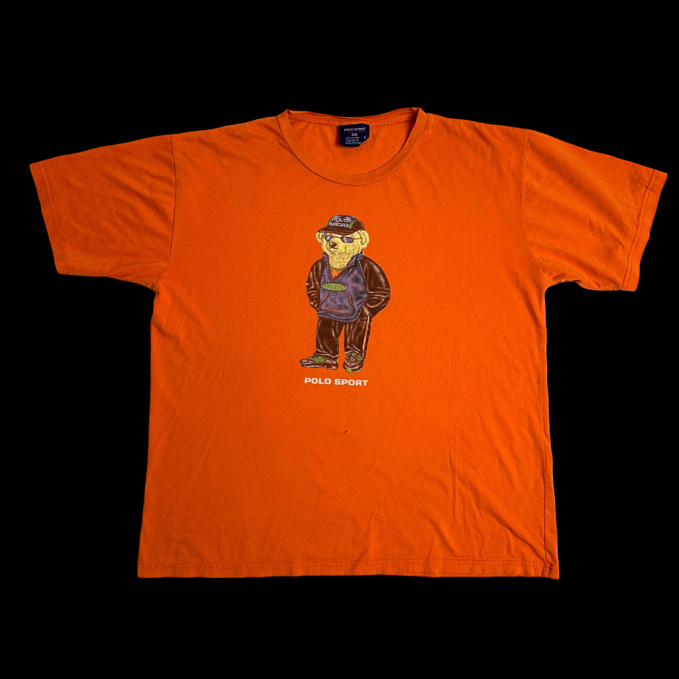 90s polo sport ralph lauren teddy bear tee orange