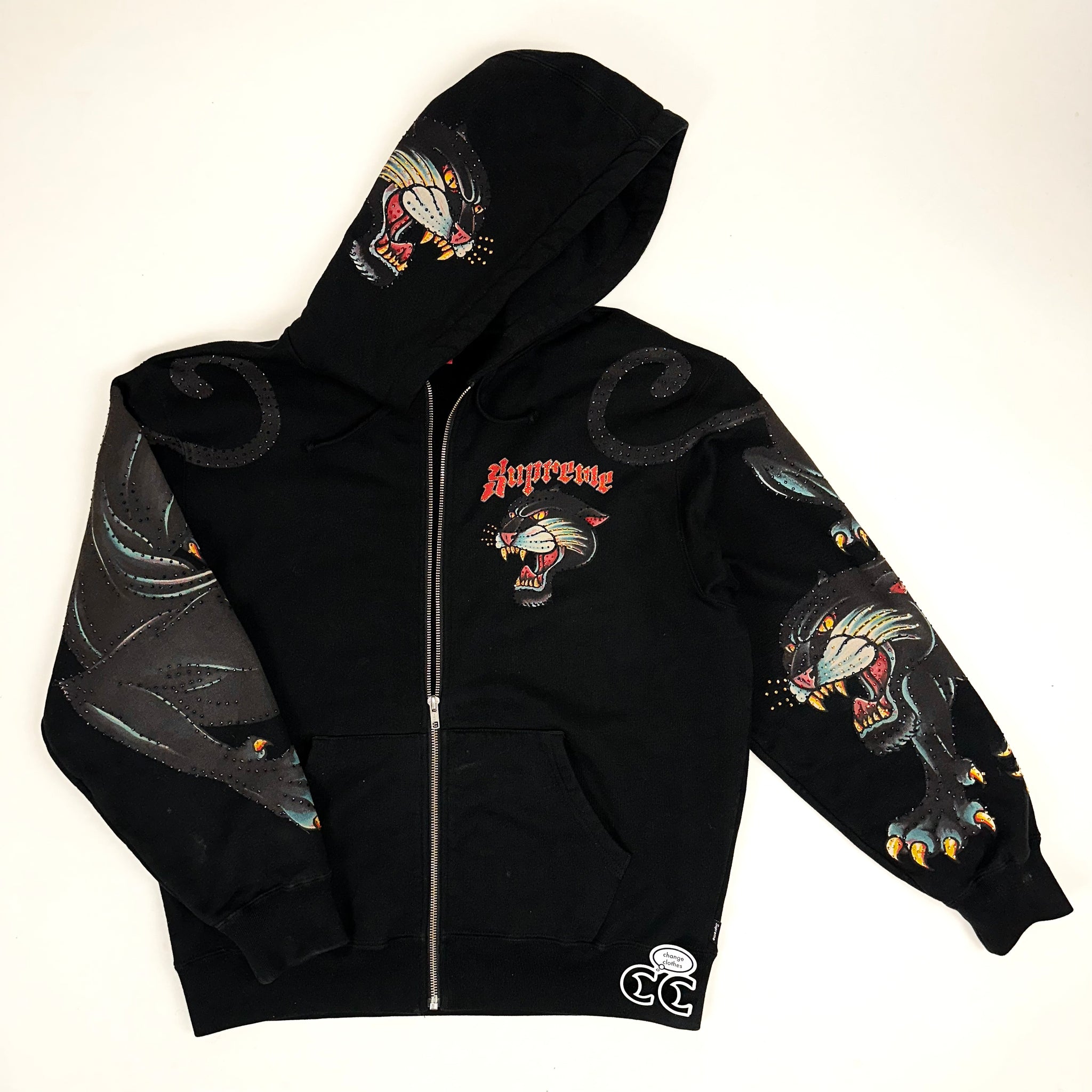 2021 supreme panther zip up hoodie black – change clothes