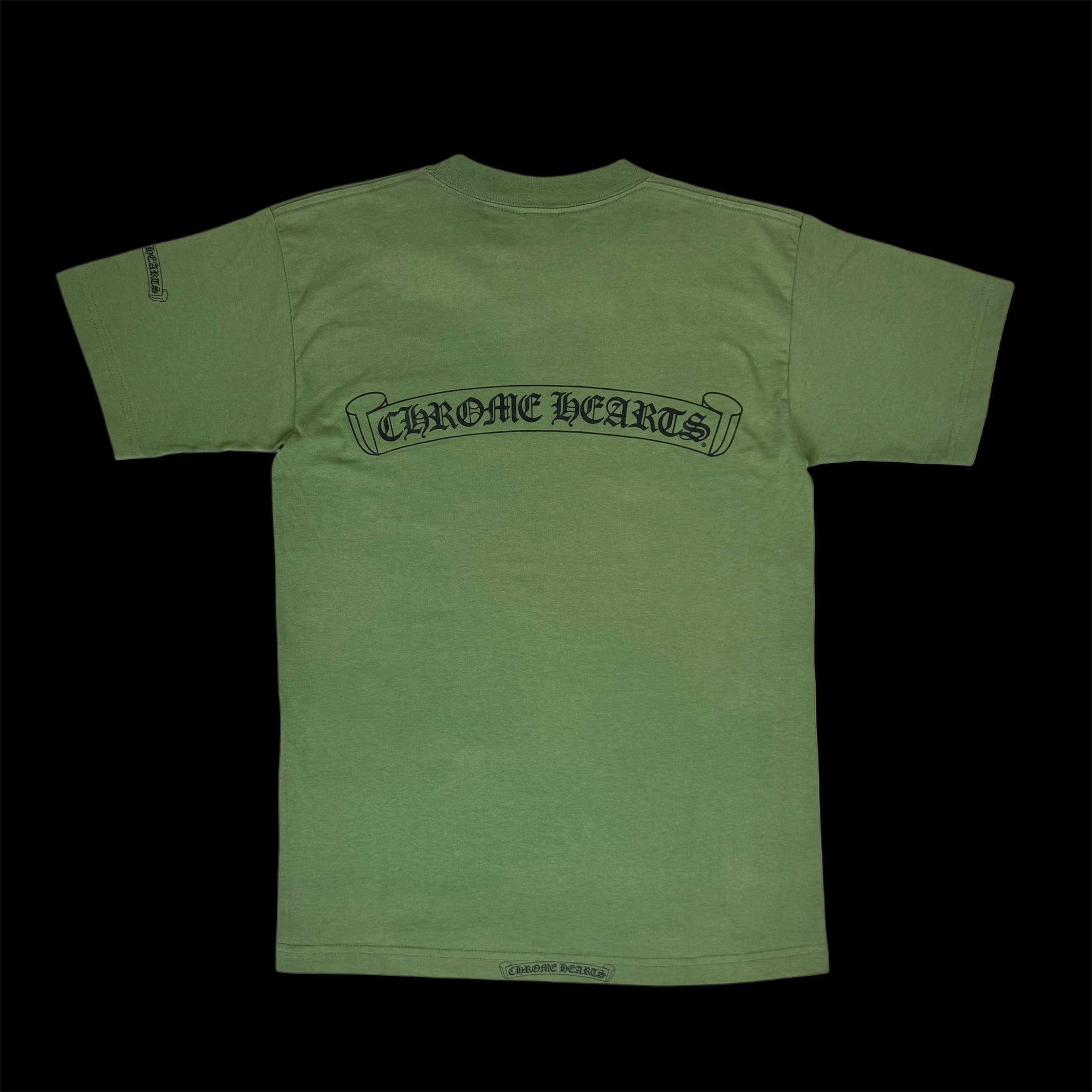 early 2000s chrome hearts scroll logo tee olive – change clothes