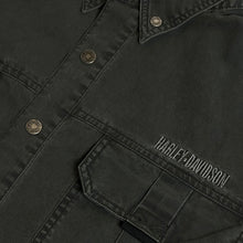 Load image into Gallery viewer, vintage harley davidson black chambray work shirt
