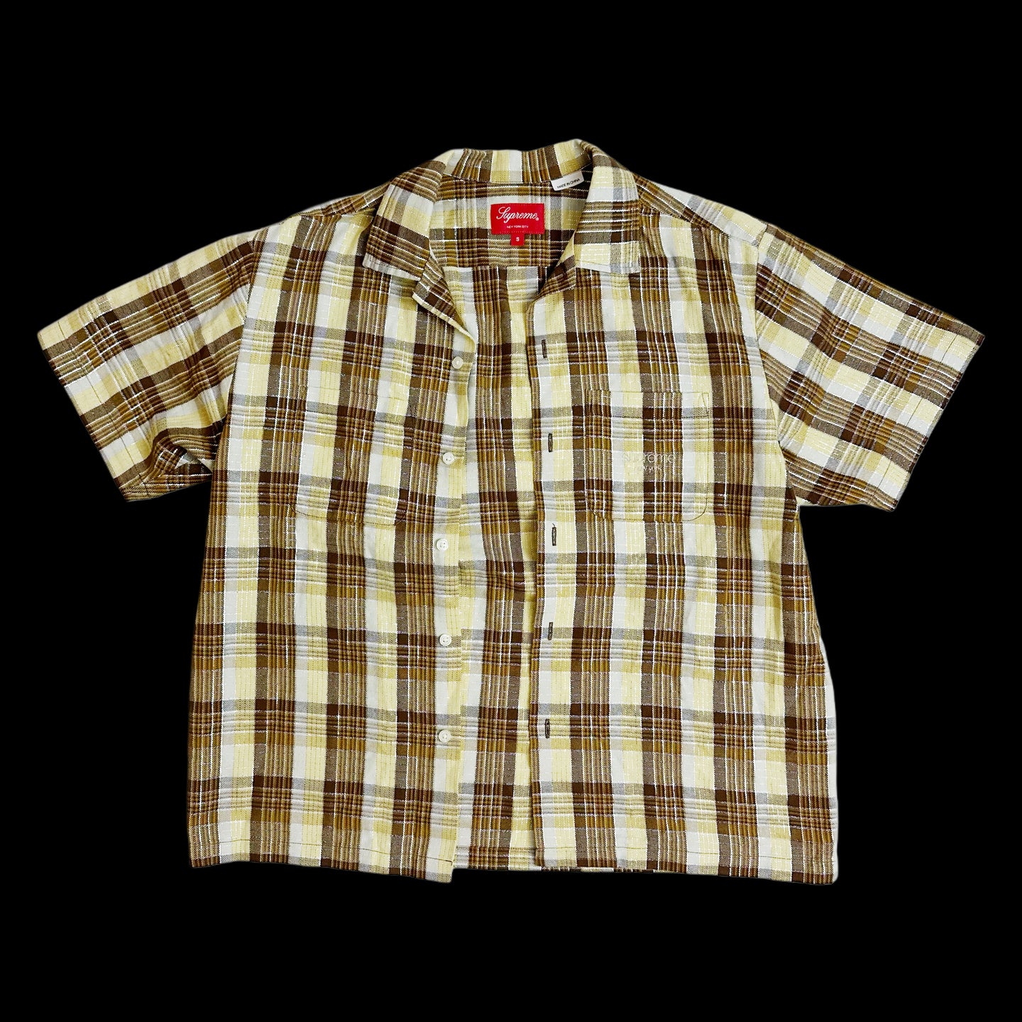 2023 supreme metallic plaid button up shirt yellow