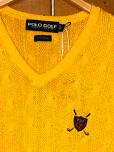 Load image into Gallery viewer, 90s polo golf crest cable knit sweater vest yellow
