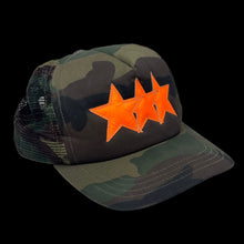 Load image into Gallery viewer, 2000s chrome hearts camo orange triple star trucker hat
