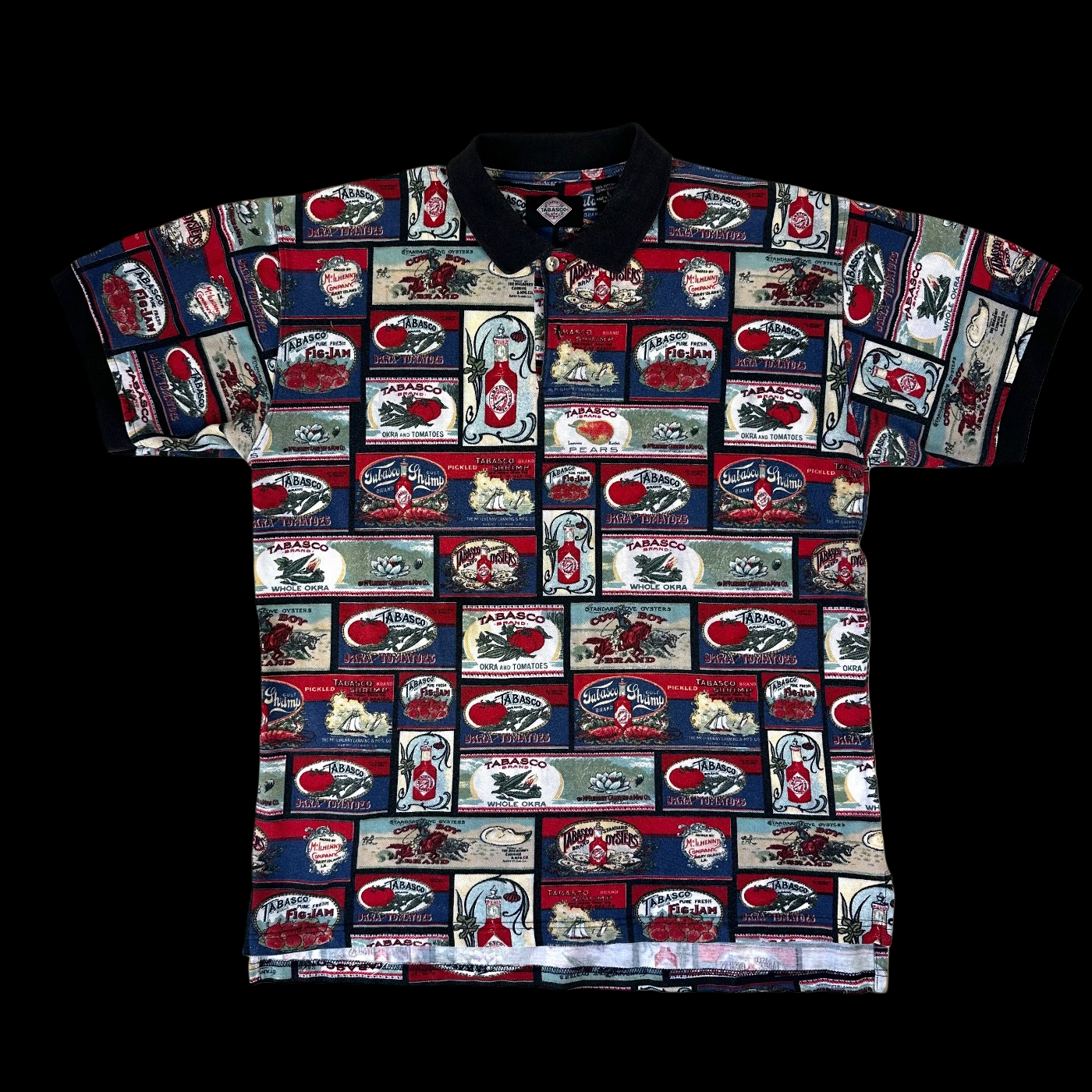 vtg tabasco collage pique knit polo