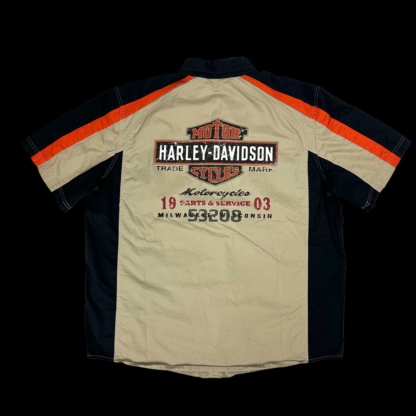 90s harley trademark mechanic shirt khaki
