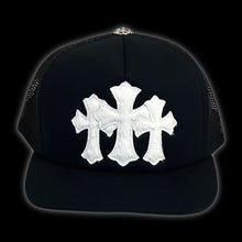 Load image into Gallery viewer, chrome hearts pony hair triple cross trucker hat black
