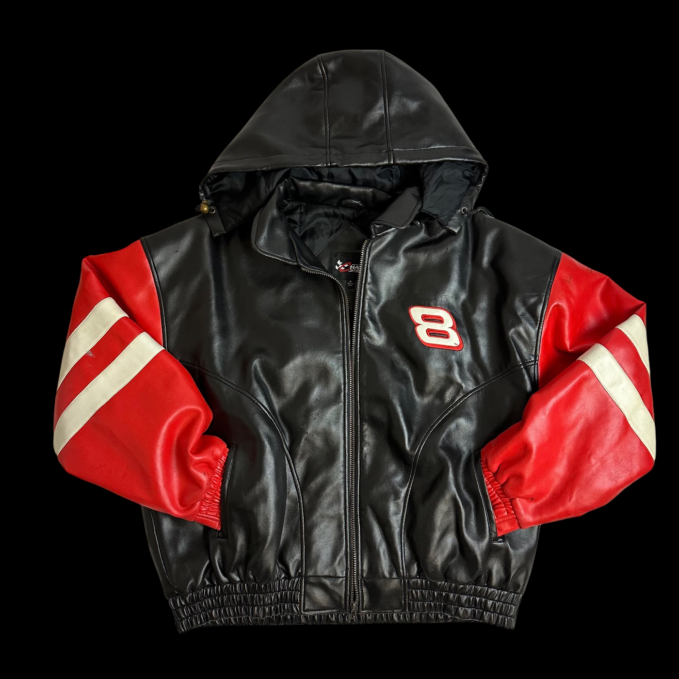 2000s nascar dale earnhardt jr hooded leather jacket