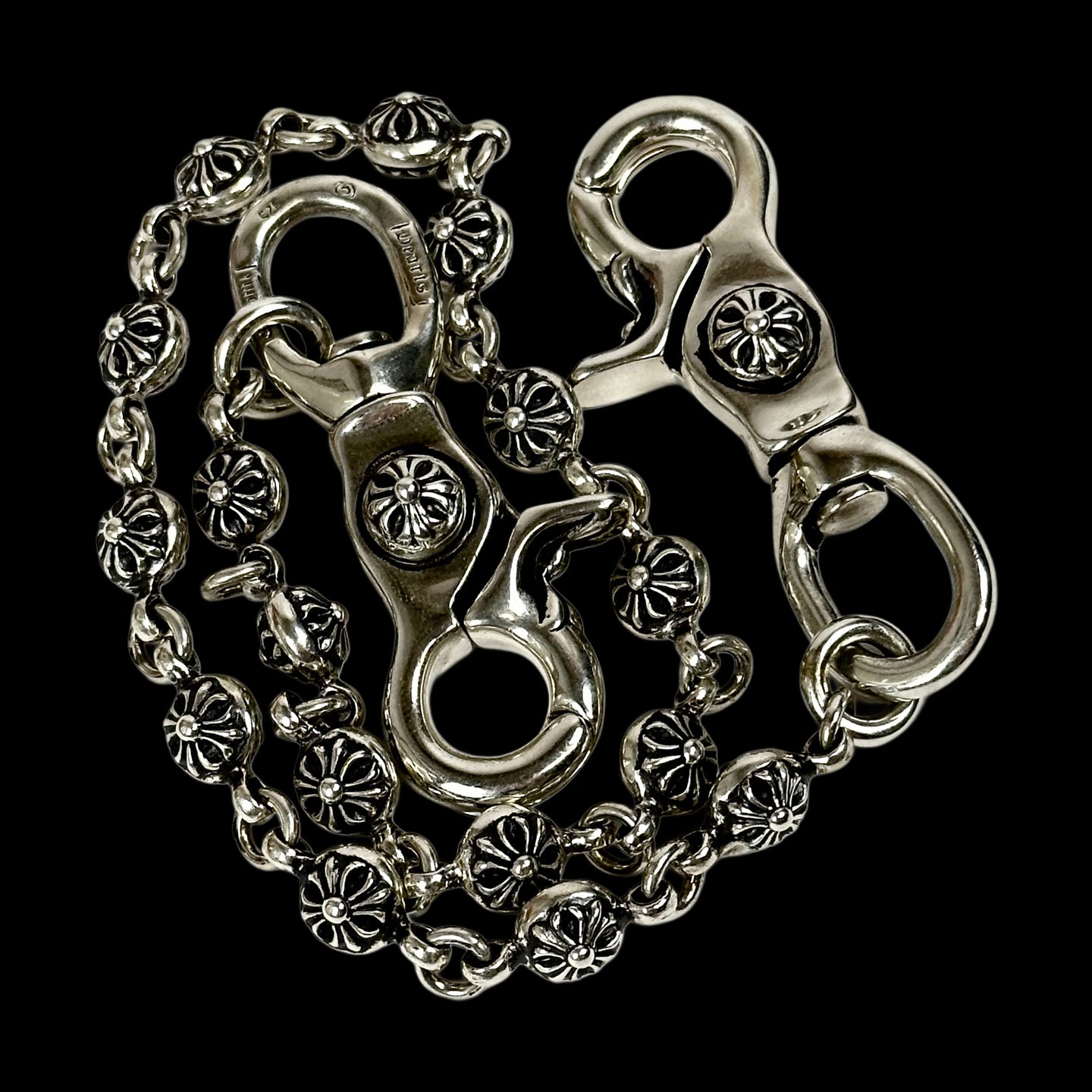 chrome hearts cross ball wallet chain .925 sterling silver double lobster clip