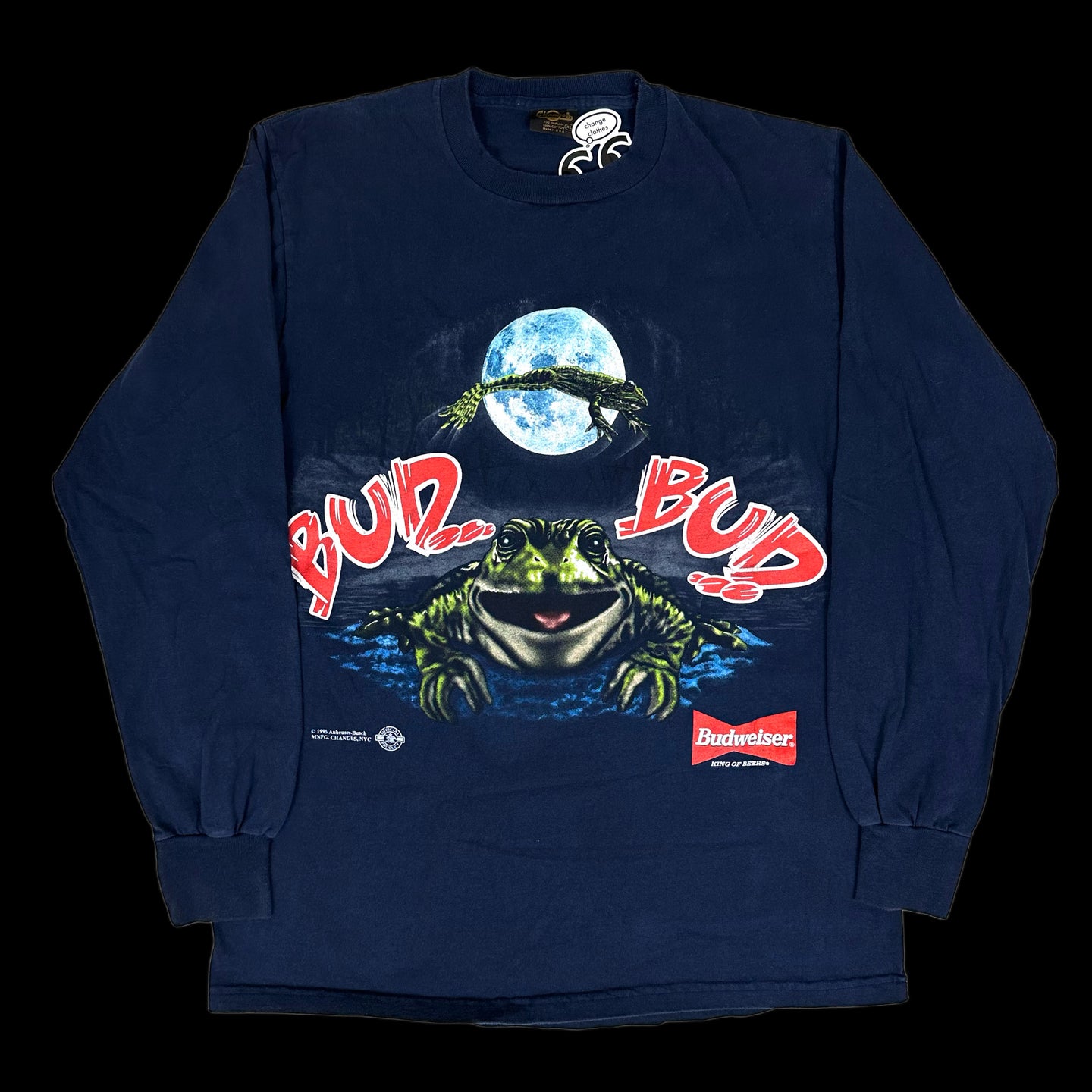 1995 budweiser bud bud frogs l/s tee