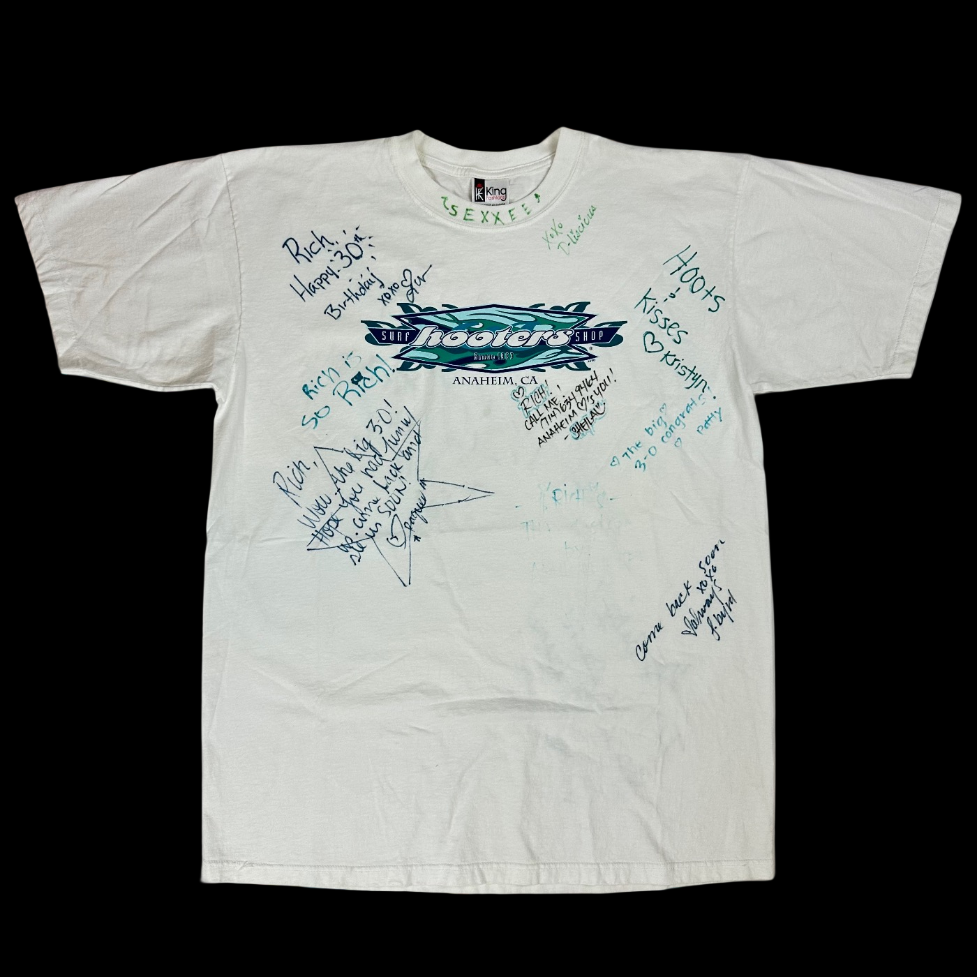 y2k hooters surf shop tee autographed
