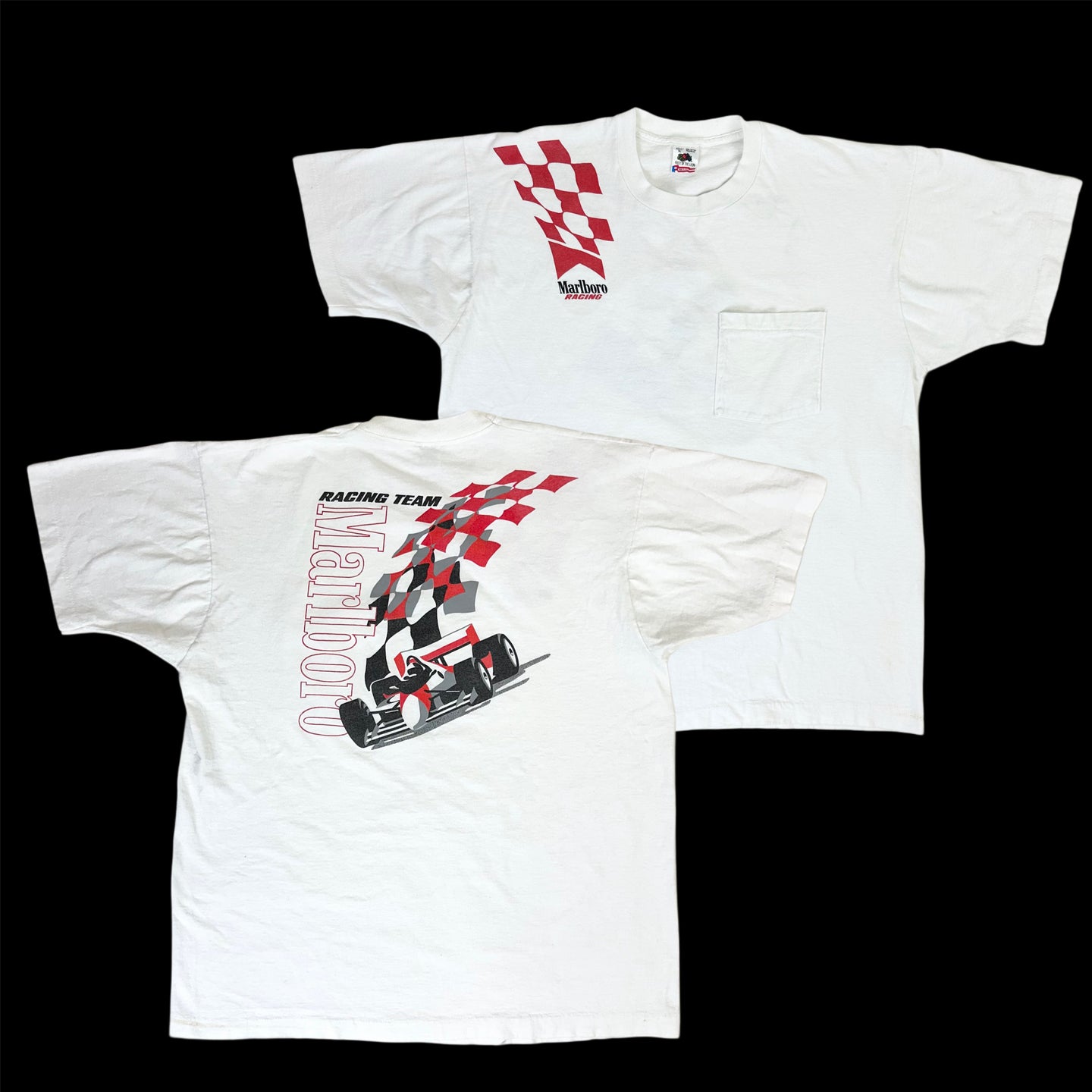 90s marlboro racing team red checker shoulder tee