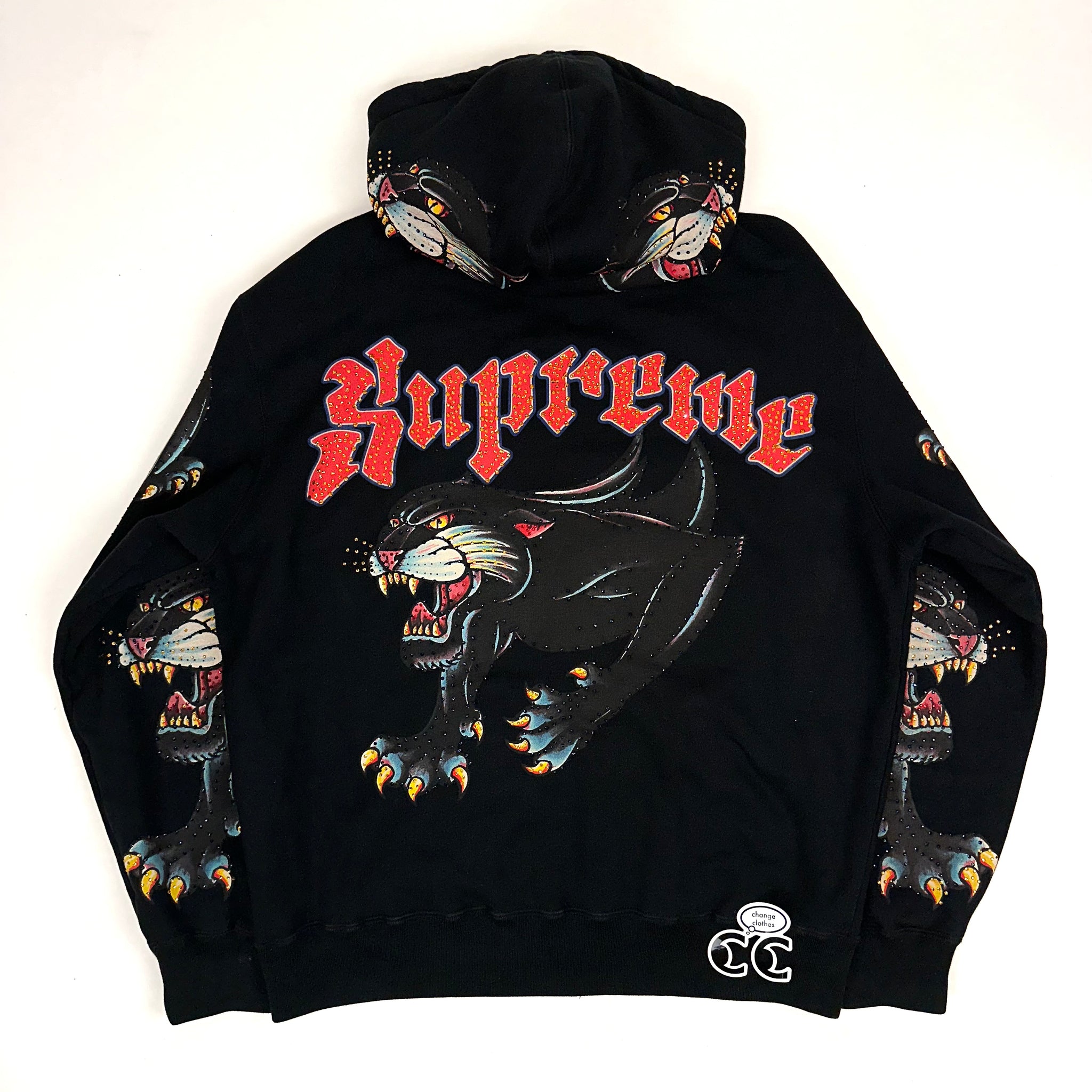 2021 supreme panther zip up hoodie black – change clothes