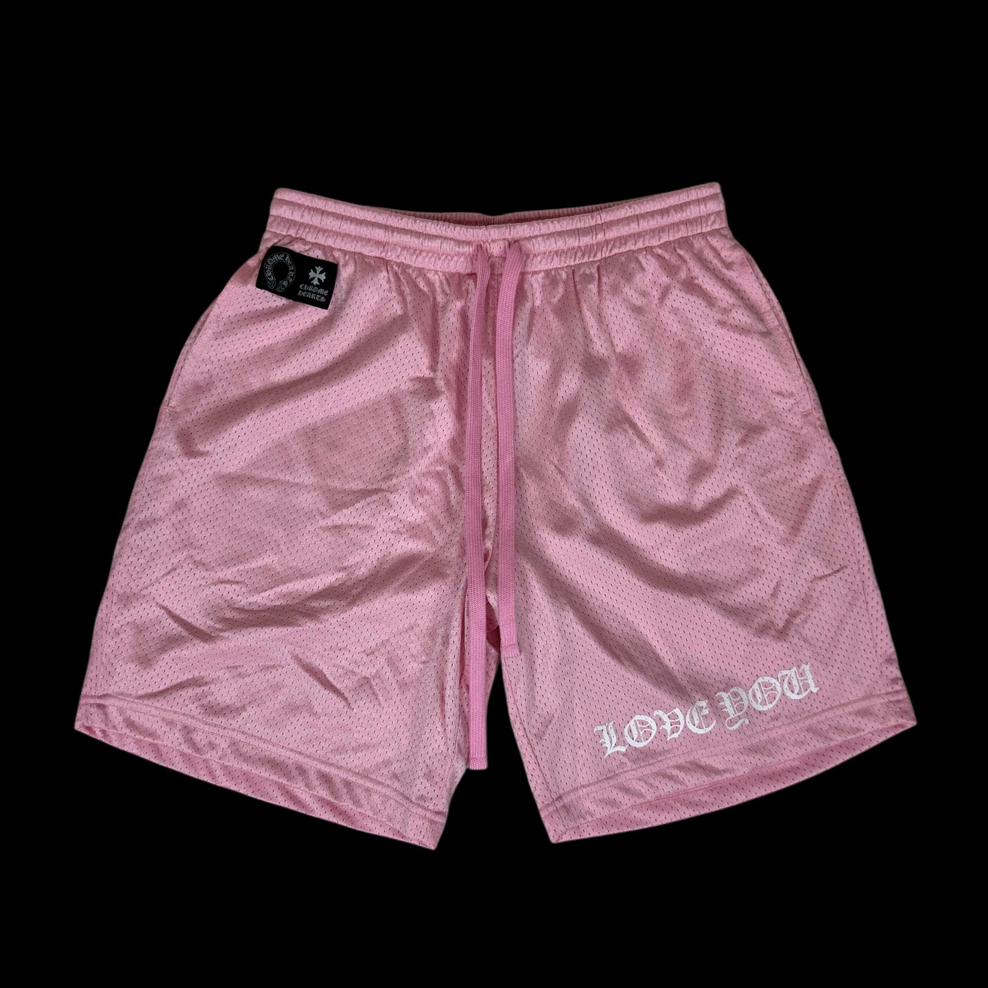 chrome hearts love you shorts pink