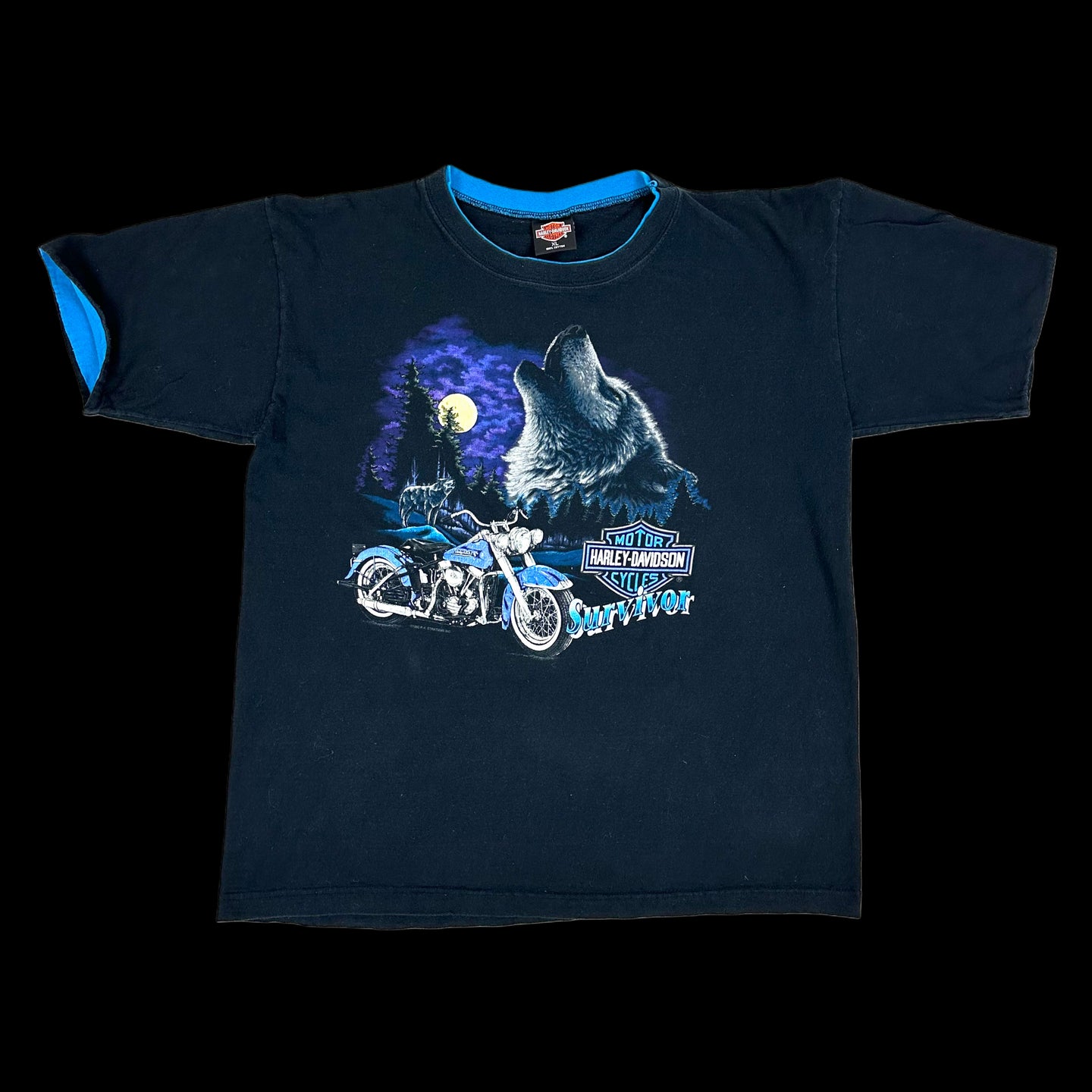 1993 harley survivor blue double collar tee