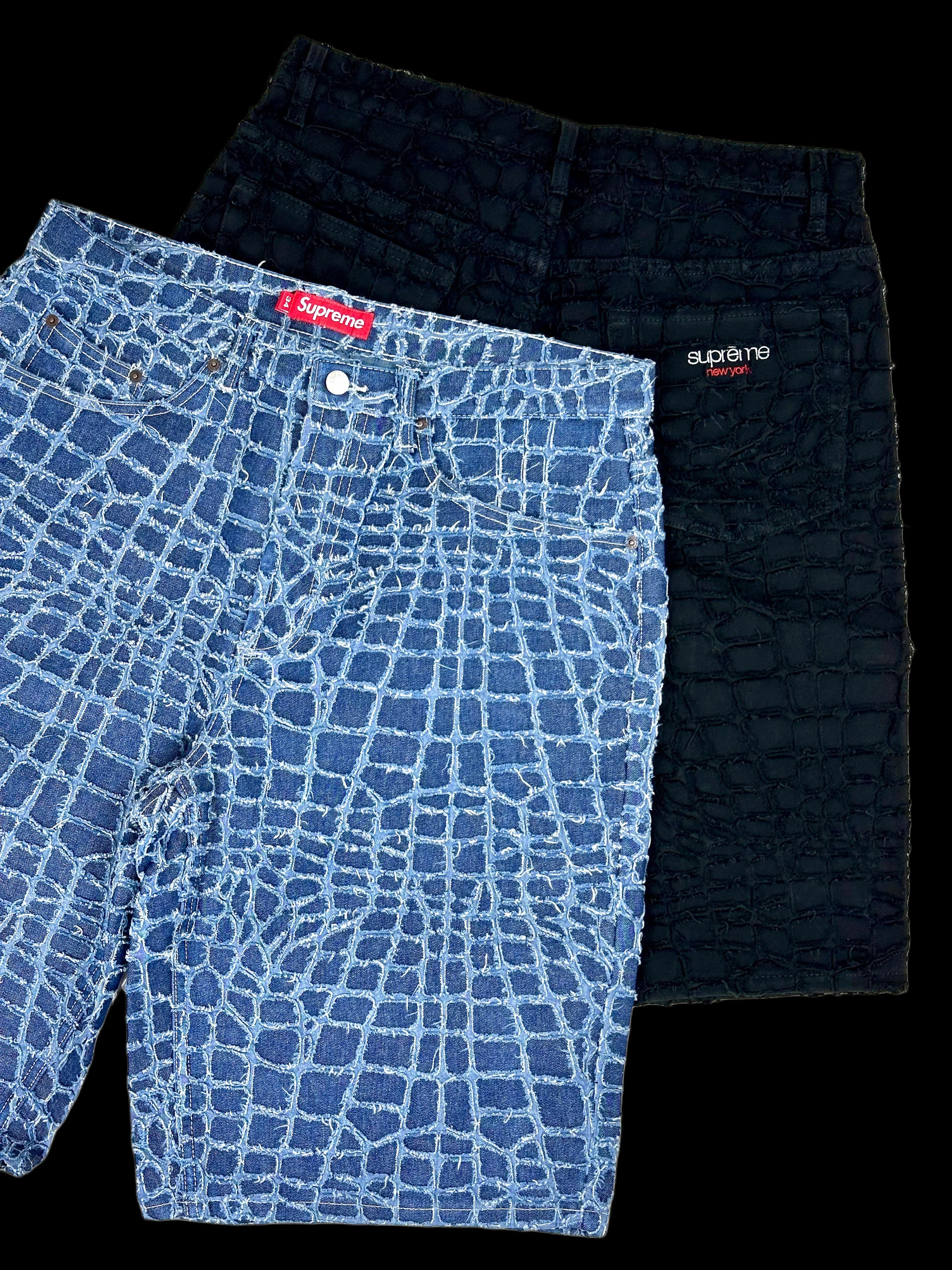 2025 supreme frayed croc baggy denim shorts – change clothes