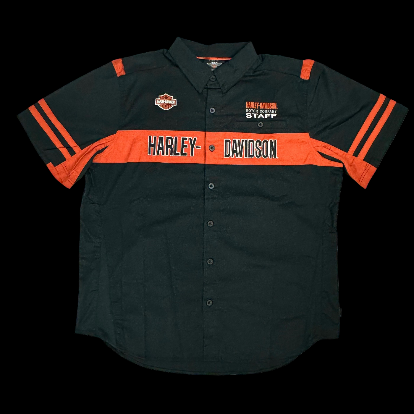 90s harley staff mechanics shirt black orange