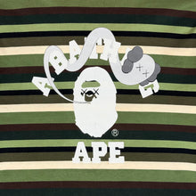 Load image into Gallery viewer, 2005 bape // kaws border stripe bendy college logo tee green
